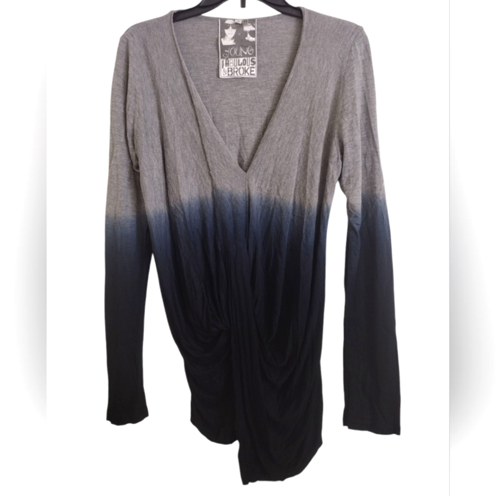 Young Fabulous & Broke Asymmetrical Grey Blue Long Sleeve Ombre Top Small